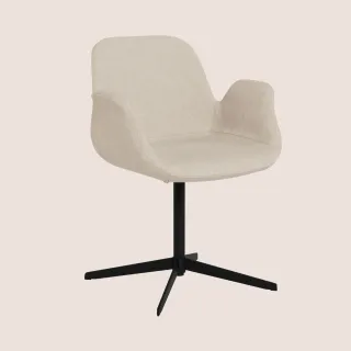 Fauteuil de salle à manger pivotant à accoudoirs beige clair et pied central en métal noir