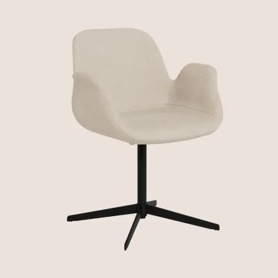 Fauteuil de salle à manger pivotant à accoudoirs beige clair et pied central en métal noir