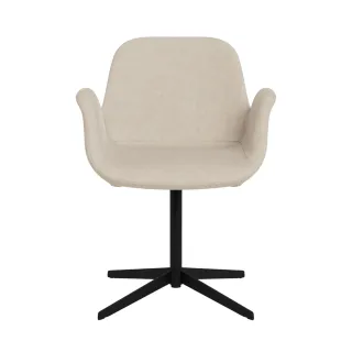 Fauteuil de salle à manger pivotant à accoudoirs beige clair et pied central en métal noir