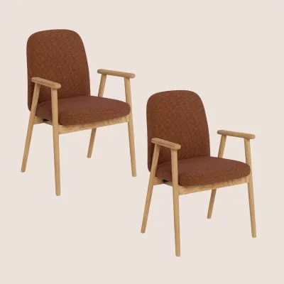 Chaises scandinaves en tissu terracotta et chêne (lot de 2) ALVINA - HELLIN