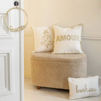 Banc coffre 1 place en tissu peluche beige L80 GRIZZLY - HELLIN