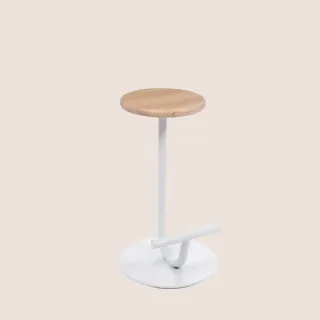 Tabouret design en chêne et métal blanc H65 MARC - HELLIN