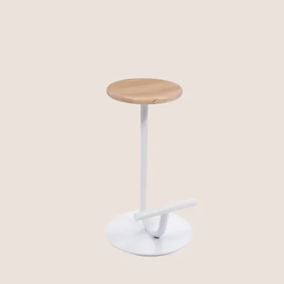 Tabouret design en chêne et métal blanc H65 MARC - HELLIN