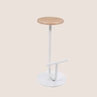 Tabouret design en chêne et métal blanc H75 MARC - HELLIN