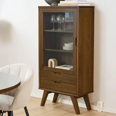 Vitrine scandinave en chêne fumé 1 porte 2 tiroirs ALISIA - HELLIN