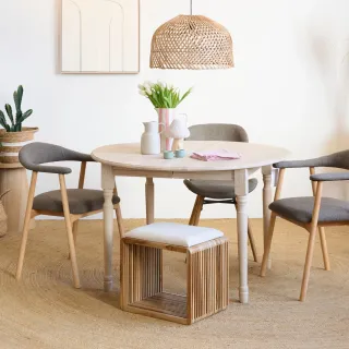 Table ronde extensible chêne blanchi 4/6 places D115 pieds tournés VICTORIA - HELLIN