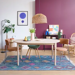 Table ronde extensible chêne blanchi 4/6 places D115 pieds tournés VICTORIA - HELLIN