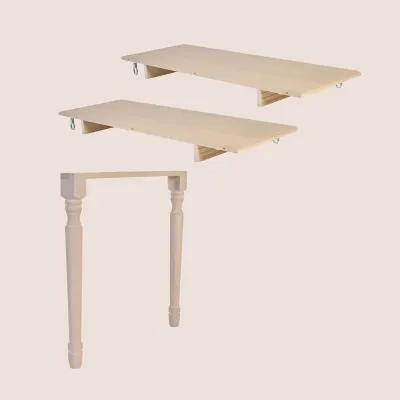 Lot de 2 allonges bois blanchi table ronde D115 pieds tournés VICTORIA - HELLIN