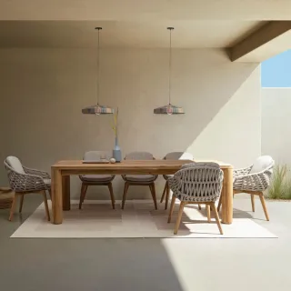 Table à manger de jardin rectangulaire en teck recyclé L240 PORQUEROLLES - HELLIN