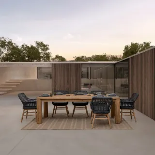 Table à manger de jardin rectangulaire en teck recyclé L240 PORQUEROLLES - HELLIN