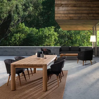 Table à manger de jardin rectangulaire en teck recyclé L200 PORQUEROLLES - HELLIN