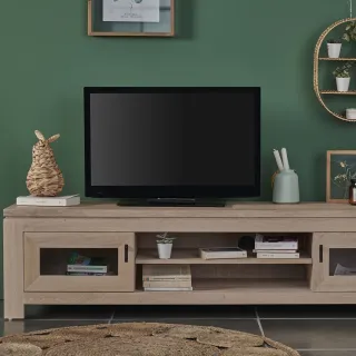 Meuble TV bas moderne en chêne blanchi L180 BOSTON - HELLIN