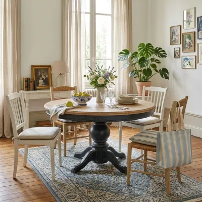 Table ronde en teck naturel et piétement noir patiné - Hellin