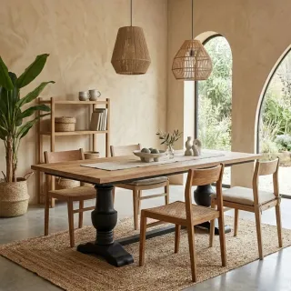 Table à manger en bois massif teck recyclé pour recevoir jusqu'à 12 personnes