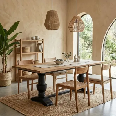 Table à manger en bois massif teck recyclé pour recevoir jusqu'à 12 personnes