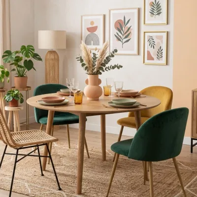 Table ronde scandinave fabriquée en chêne clair | Hellin