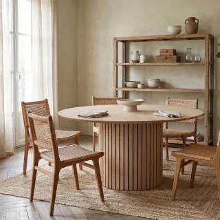 Table de salle à manger ronde en chêne blanchi D120 LIAC - HELLIN