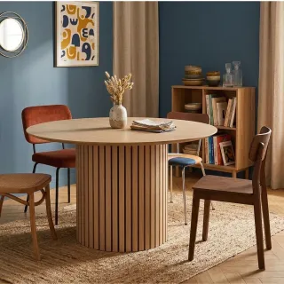 Table de salle à manger ronde en chêne blanchi D120 LIAC - HELLIN