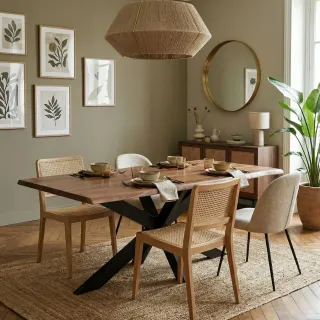 Table de salle à manger rectangulaire en bois d'acacia massif et métal noir L200 EDGAR - HELLIN