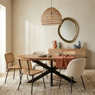 Table de salle à manger ovale en bois d'acacia massif et métal noir L210 EDGAR - HELLIN