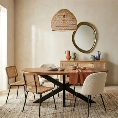 Table de salle à manger ovale en bois d'acacia massif et métal noir L210 EDGAR - HELLIN