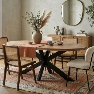 Table de salle à manger ovale en bois d'acacia massif et métal noir L210 EDGAR - HELLIN
