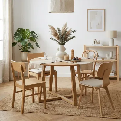 Table à manger ronde pieds croisés chêne naturel 4 places D120 MOLY - HELLIN