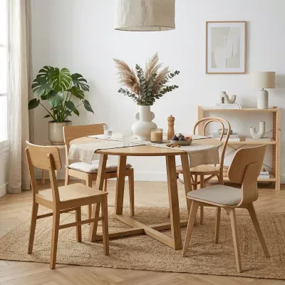 Table à manger ronde pieds croisés chêne naturel 4 places D120 MOLY - HELLIN