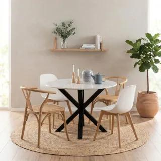 Table à manger ronde en marbre blanc L110 4 personnes NEIVA - HELLIN