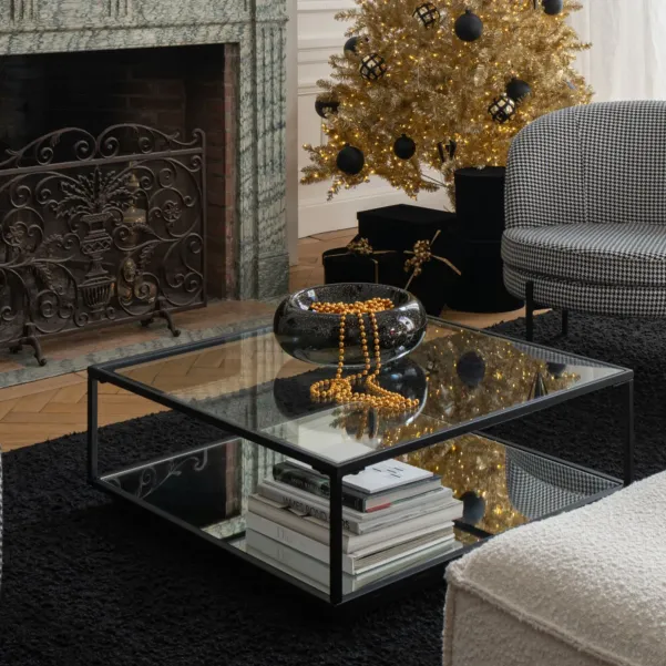 Table basse carrée en verre et métal noir L80 ORION - HELLIN