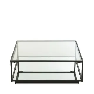 Table basse carrée en verre et métal noir L80 ORION - HELLIN