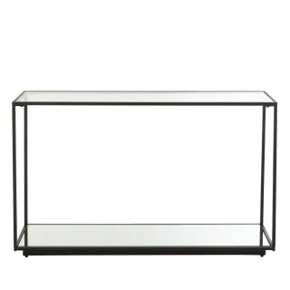Console design double plateau en verre et métal noir L132 ORION - HELLIN