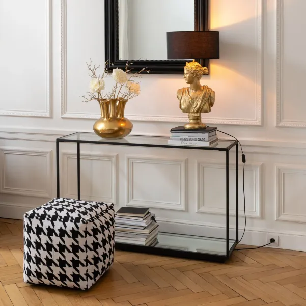 Console design double plateau en verre et métal noir L132 ORION - HELLIN