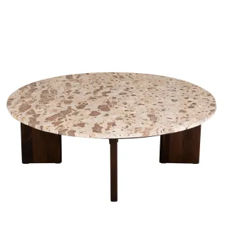 Table basse ronde en manguier et marbre beige D90 OPHELIE - HELLIN