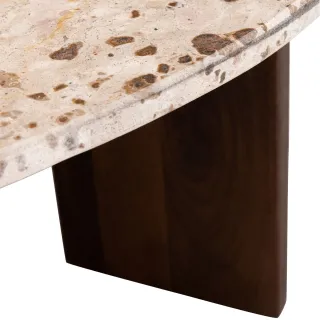 Table basse ronde en manguier et marbre beige D90 OPHELIE - HELLIN