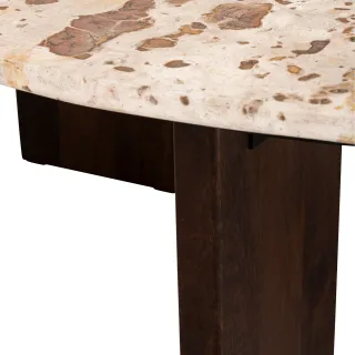 Table basse ronde en manguier et marbre beige D90 OPHELIE - HELLIN