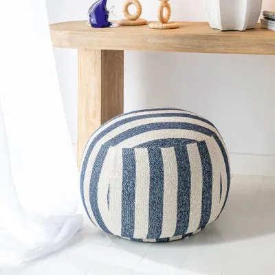 Pouf carré en tissu à rayures AZUR - HELLIN