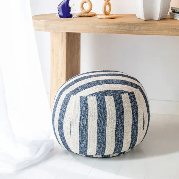 Pouf carré en tissu à rayures AZUR - HELLIN