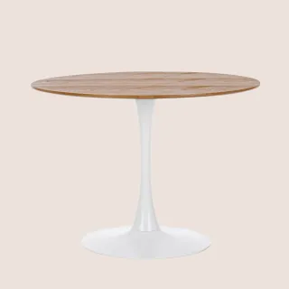 Table ronde pied tulipe en métal blanc et bois L100 - BLOSSOM - HELLIN
