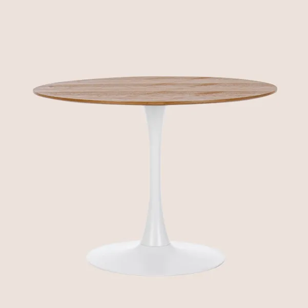 Table ronde pied tulipe en métal blanc et bois L100 - BLOSSOM - HELLIN