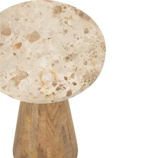 Tables basses en marbre beige et pied bois D35 (set de 2) ASO - HELLIN