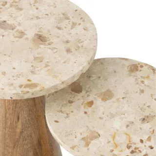 Tables basses en marbre beige et pied bois D35 (set de 2) ASO - HELLIN
