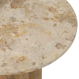 Tables basses en marbre beige et pied bois D56 (set de 2) ASO - HELLIN