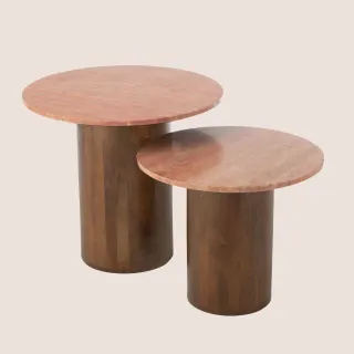 Tables basses en marbre terracotta et pied bois D56 (set de 2) ASO - HELLIN