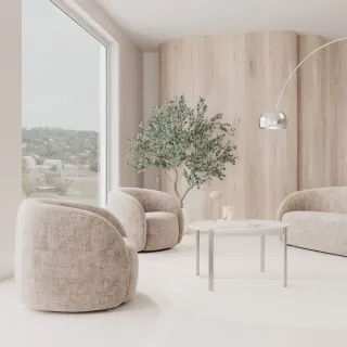 Fauteuil lounge pivotant en tissu beige NOVA - HELLIN