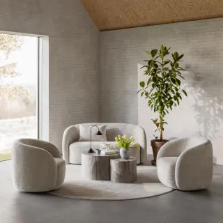 Canapé droit 2,5 places en tissu beige NOVA - HELLIN