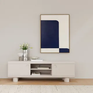 Meuble TV bas design 2 portes 2 niches gris L160 MAGDA | HELLIN
