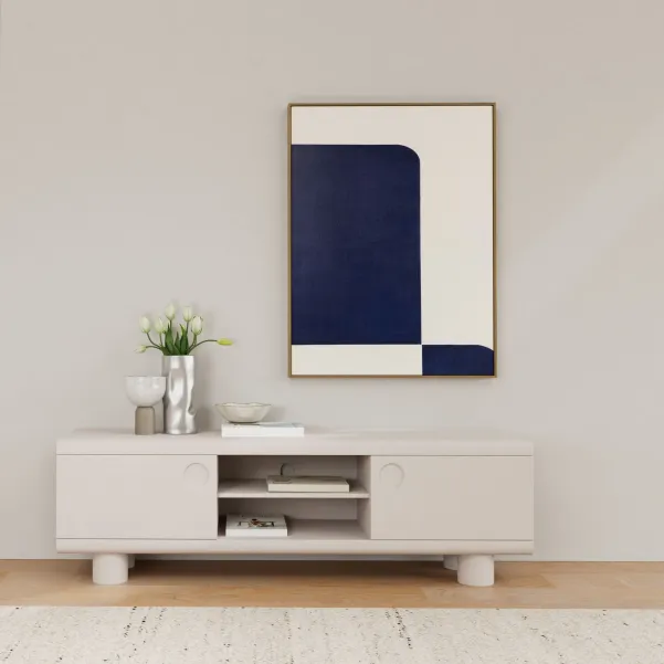 Meuble TV bas design 2 portes 2 niches gris L160 MAGDA | HELLIN