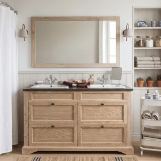 Miroir de salle de bain en bois massif - chêne blanchi - Hellin