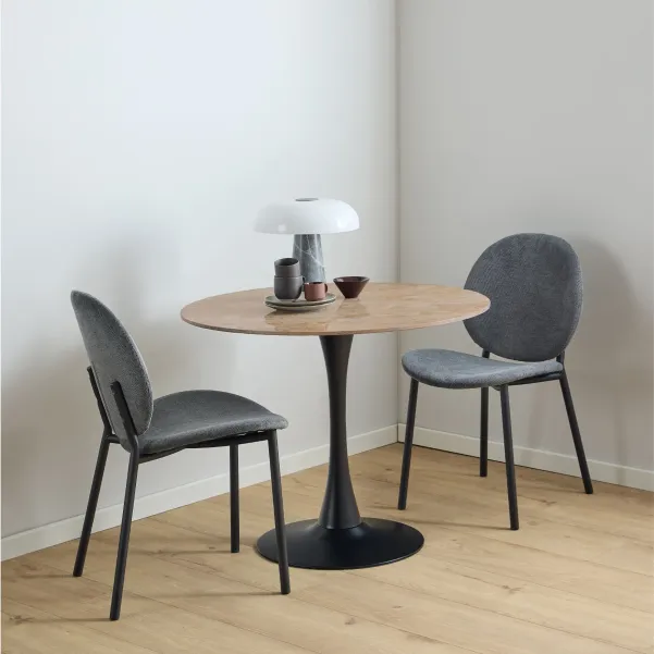 Table ronde en céramique pied tulipe noir L90 4 places MARSA - HELLIN